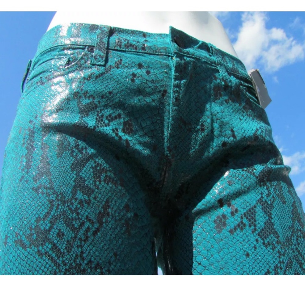 Seven 7 For All Mankind 29 green coated jeans snake skin shiny sexy skinny - Picture 10 of 11